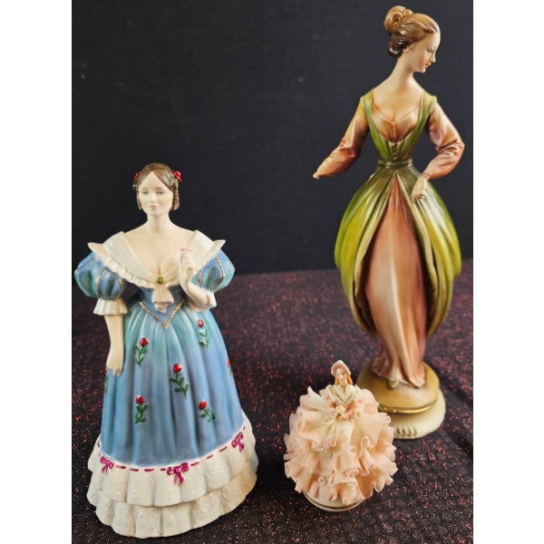 Three Figurine Lot: Coalport, Dresden & G. Armani Porcelain