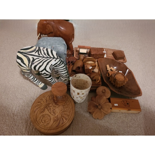 Wood Decor and Mosaic Vase: Elephant 12 W, 12 T, Vase 8.5 T, Polished Wood Bowl 16 X 11 and More!