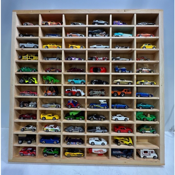 Large Collection of Hot Wheels (2000) in a Wooden Display Frame