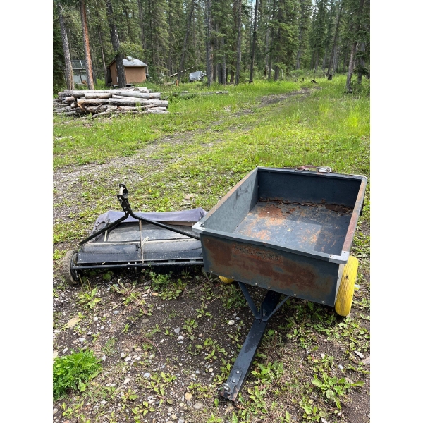 small utility trailer for quad or UTV and grass rake with hopper