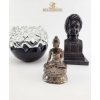 Image 2 : Art Glass Bowl Blue Glass Interior With A Clear, Bronze Bust Of Figure Tibetan-Style Buddha Figurine