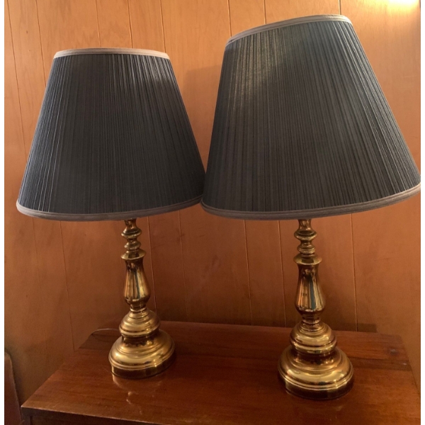 Pair of Navy & Brass Table Lamps 30T