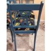 Image 4 : 4 Blue Painted Wood Lyre Back Chairs with Patterned Upholstery