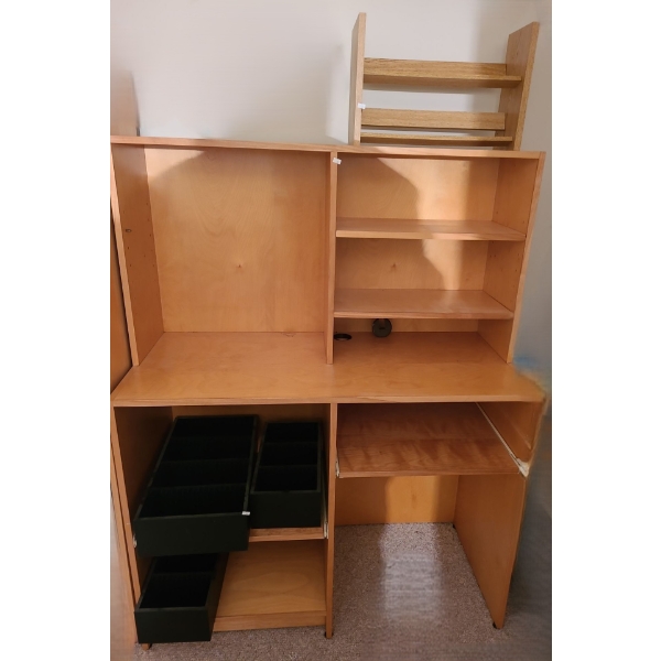 Desk w/ Storage Shelves 48 W, 21 D, 63 T, Includes Book/ CD Stand 20 W, 7.5 D, 13 T and CD Holders 