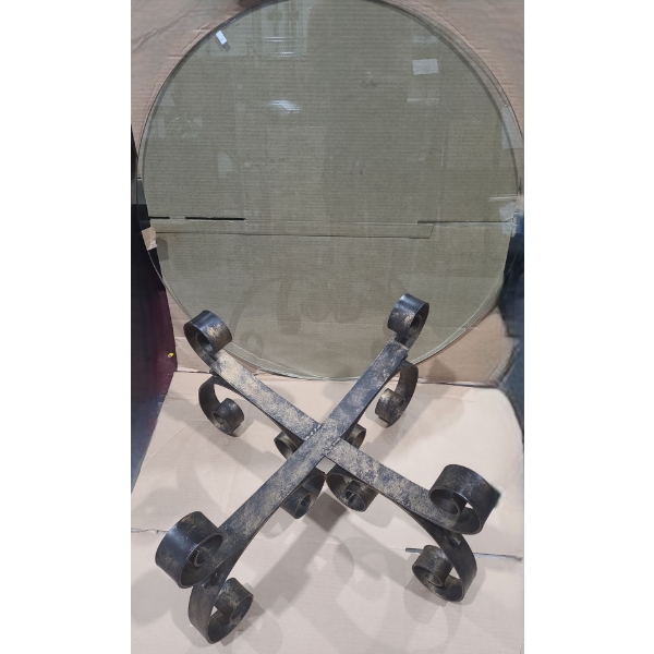 *Metal Scroll Design Base Table 22 W, 22 D Base, 36" Diameter Glass Top