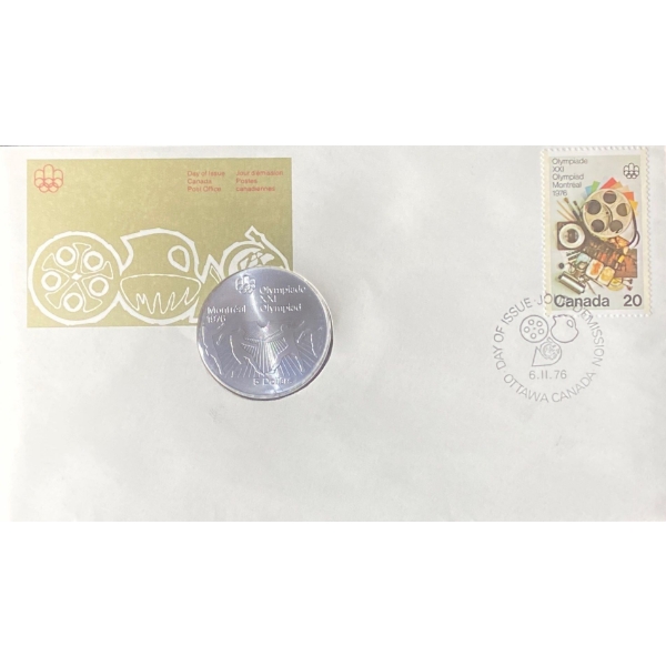 1976 Day of Issue Montreal Olympic Coin & Stamp 92.5% Silver 24.3 Grams