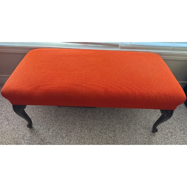 Vintage Oak Clawfoot Ottoman / Bench w/ Pumkin Upholstery 33L