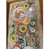 Image 3 : Mexican Folk Art Painting of Birds on Bark, No Signature, Solid Wood Frame - 40x13