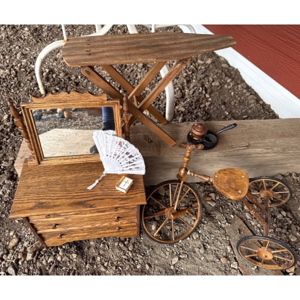 Collectible Doll Accessories - Antique Dressing Table Ironing Board Tricycle & More