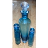 Image 2 : Aquamarine Glass Liquor Decanter w/ Shot Glasses Ice Bucket & Candle Collection 
