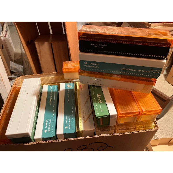 large box of vintage slide projector organizers