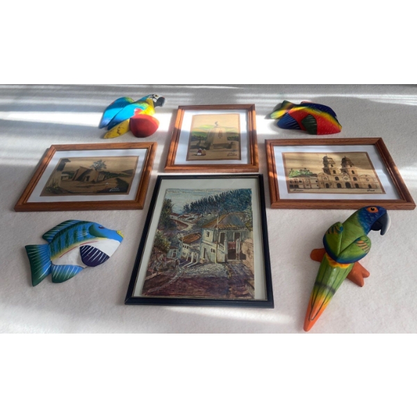 Collection of Ecuador Wall Art w/ Parrots & A Fish Decorative Collectibles