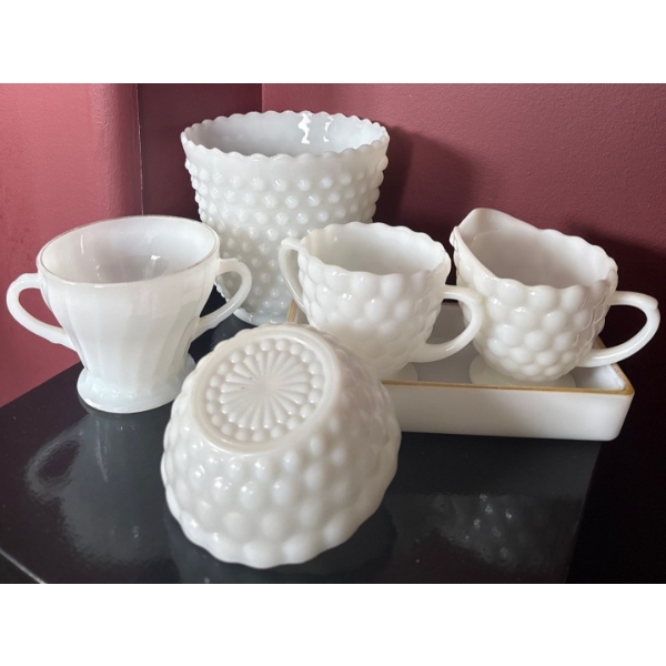 Vintage Anchor Hocking Milk Glass Collectibles - Hobnail Pattern 
