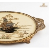 Image 4 : Vintage Dressing Table Tray 1950s Brass Filigree Vanity Chinese Design Gilt 50s D 14''INHCES WIDTH