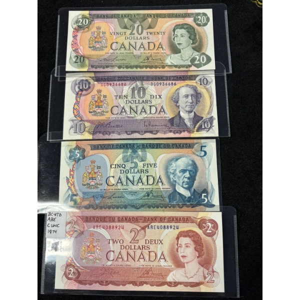Canadian 1970’s Bank notes $20 $10 $5 $2 uncirculated condition