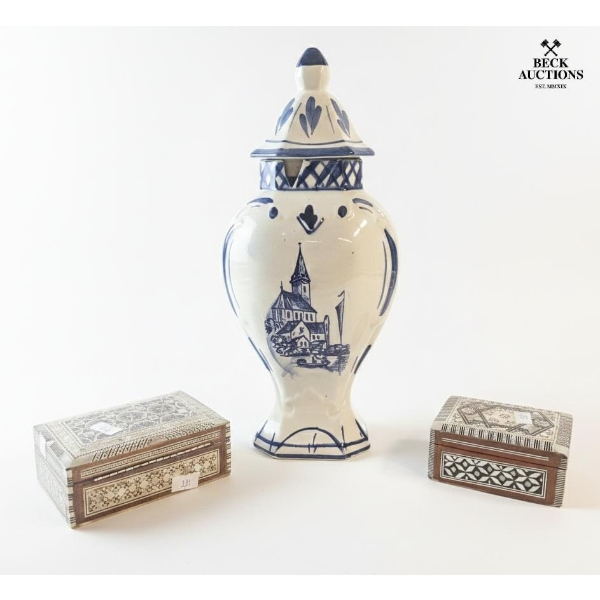 Arabesque Decorative Trinket Boxes Hand-Painted Delft Blue Lidded Porcelain Vase 