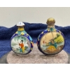 Image 1 : Hand Painted Adult and Child Snuff Bottles with Spoons 2H & 2.25H