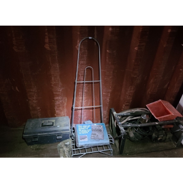 Toolbox 18 W, 9 D, 9 T w/ Contents, 70 Piece Tool Set, Prestolite-Leland Motor 16 W, 28 D, 14 T