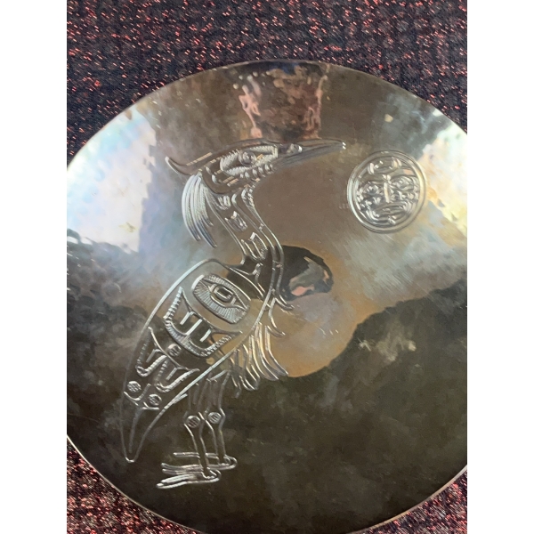 Harold Alfred Northwest Coast Engraved Metal Plate with Heron Motif