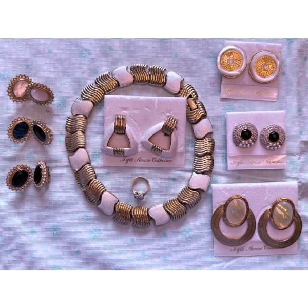 Gold-Tone Fashion Jewelry With Earrings, Necklace, and Ring