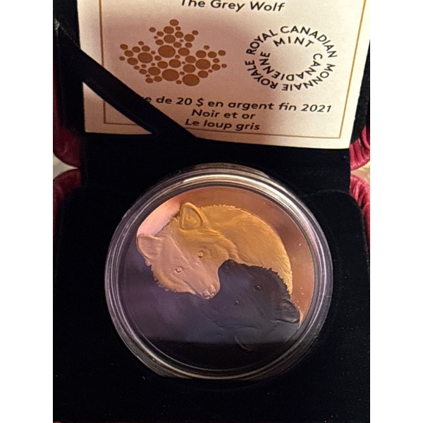 2021 $20 Black and Gold: The Grey Wolf - Pure Silver Coin