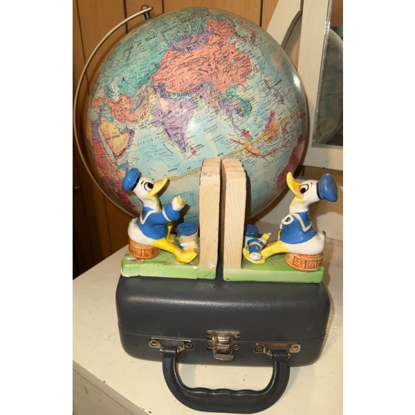 Vintage World Globe w/Donald Duck Book Ends & Toy Cars