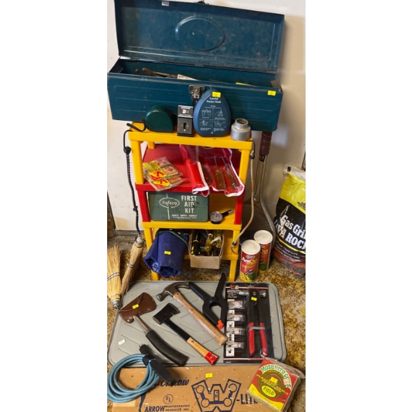 'UNION' Metal Tool Chest & Contents Hatchets New Tarp & More