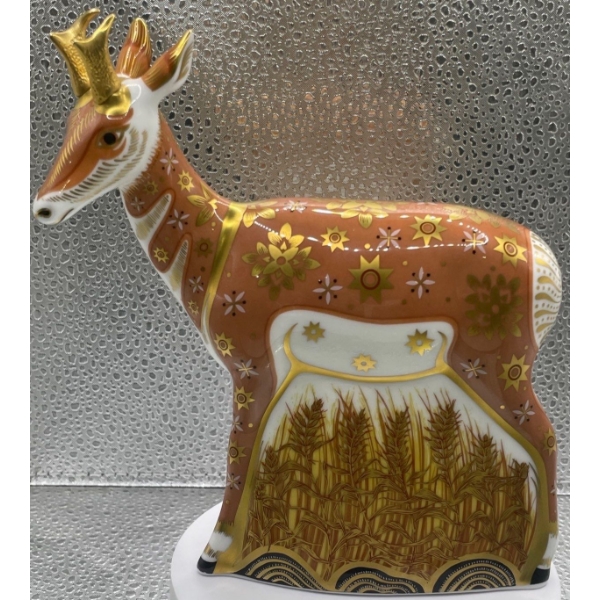 Gorgeous English Royal Crown Derby Bone China 'Pronghorn Antelope' Figurine, #75/950 - 6.5In Long 