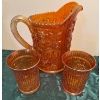 Image 1 : Imperial Co.  Lustre Rose Pitcher & Three Tumblers- Marigold Carnival Glass Set