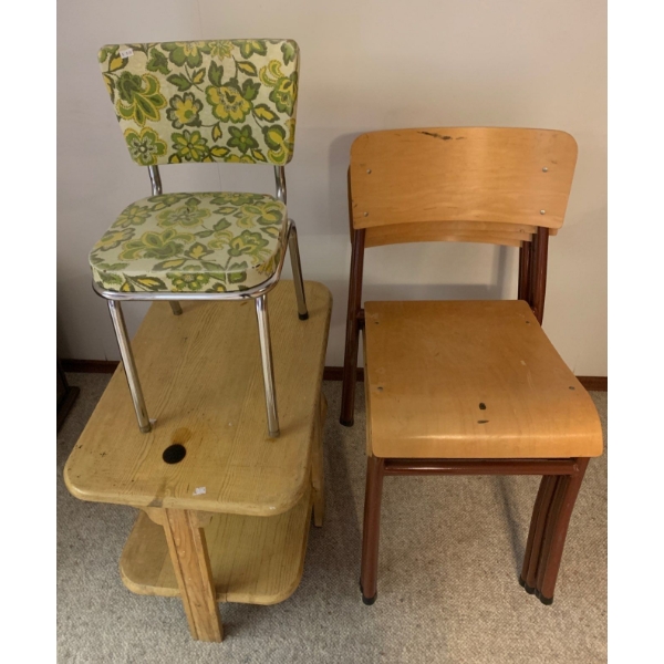 Small Wooden Table, 4 Wood Chairs, Bonus Chair 