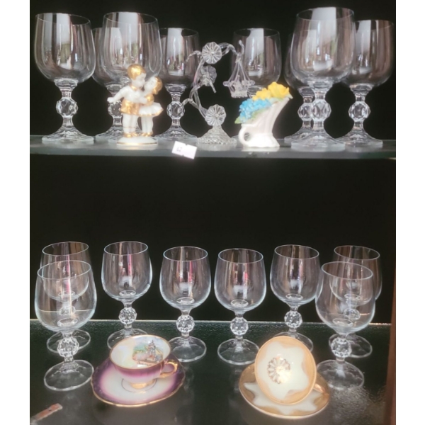 Crystal Glasses & Various Fine Bone China Decor Pieces, Bavaria Teacup + Saucer Sets 