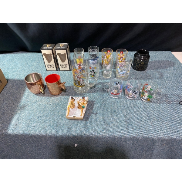 Collectable Glasses: Mickey Mouse, Colonel Sanders, Ronald McDonald