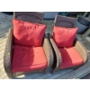 Image 1 : Set of 6 Patio Chairs with Mismatched Cushions (2X Armchair 38"T, 31"W, 26"D) and 4 Side Chairs 