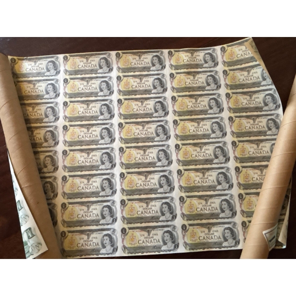 uncut sheet of Canadian 1$ notes Great For any Collection 