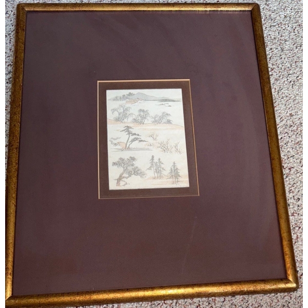 Vintage Chinese Framed & Matted Art Print 13.5x15.5