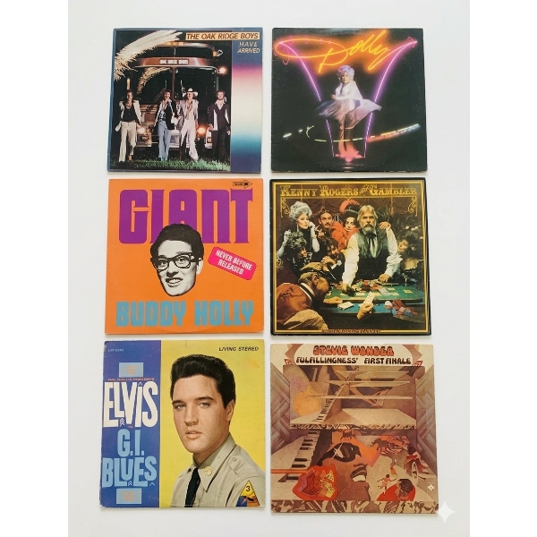 Six Vintage Vinyl Records Featuring Iconic Artists