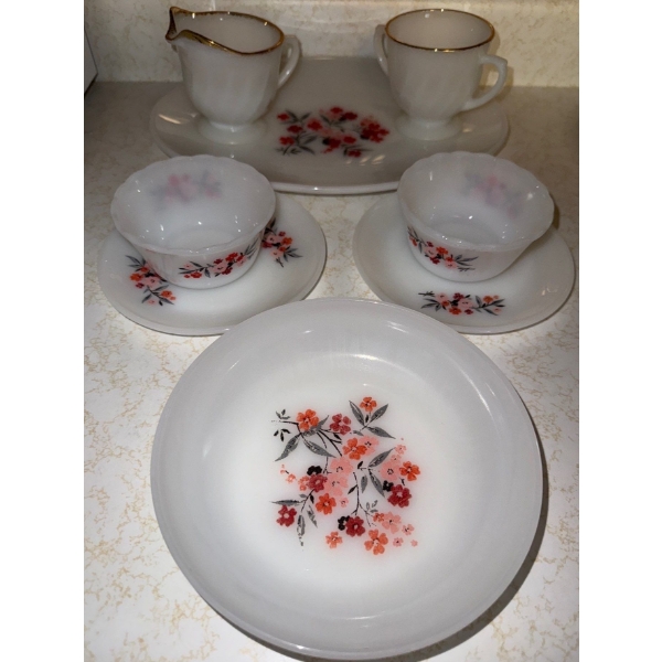 Anchor Hocking Fire King Milk Glass Tea Set - Primrose