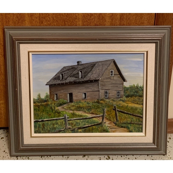 Oil on Canvas - Barn Art Artist's Signature Illegible 16x13 