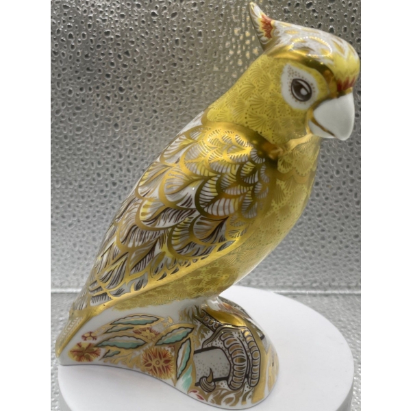Gorgeous English Royal Crown Derby Bone China Persian 'Citron Cockatoo' Figurine - 6In Tall