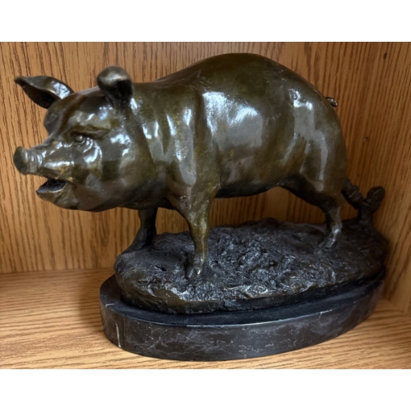 Antoine Louis Barye - Bronze Roped Prize Pig 10L x 7T
