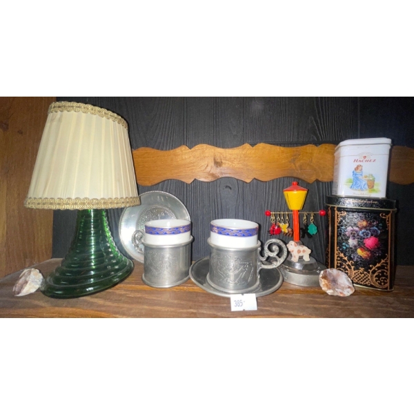 Decorative Bar Shelf Trinkets Mini Lamp Pewter Tea Cups w/ Saucers & More