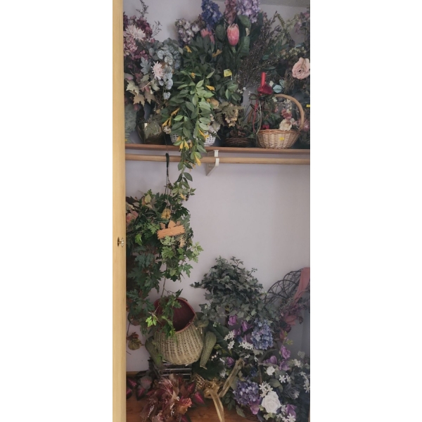 Artificial Greenery and Flowers, Some Vases and Pots Included, Straw Frog (Damaged Paw as Shown) 