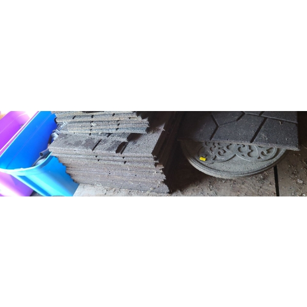 Stack of Outdoor Rubber Tiles- Largest: 24 X 24, Two Bins w/ Solar Garden Lights 