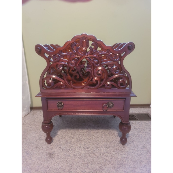 Vintage Cherry Wood Magazine Stand (Broken On Front, Pieces Incl) - 23W, 17D, 27T