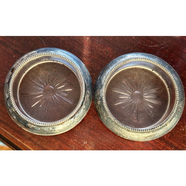 Antique Stamped Sterling & Crystal Decorative Ashtrays 3.5L
