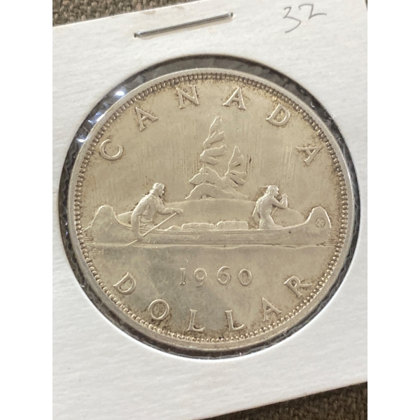 1960 Canada Silver Dollar Coin, Canoe Reverse Design
