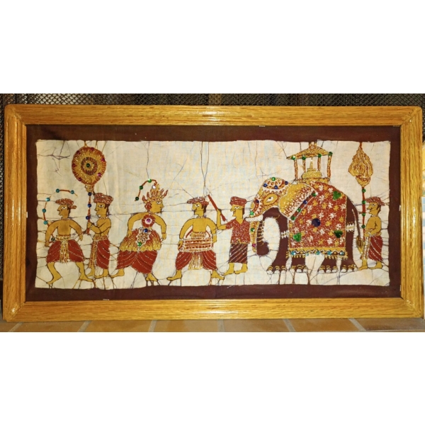 Traditional Festive Elephant Parade Textile Wall Hanging  26" x 12"tall