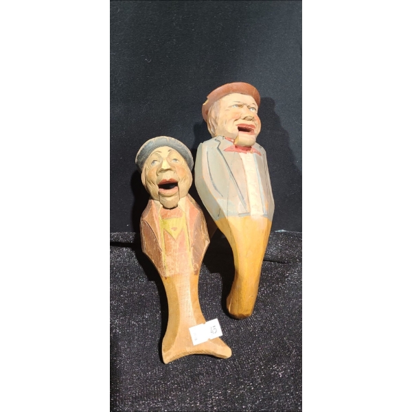 Anri Carved Wood Bottle Stoppers- Facing Front 2.5 T and 7/ 8 T 