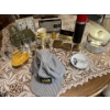Image 1 :  Vintage via rail hat, cookie jar radio clock, vintage tins, cookie jar, thermos, and small vintage 