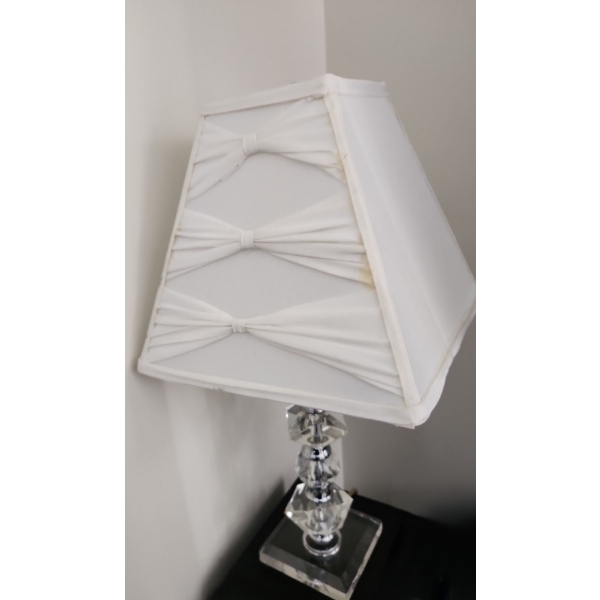 Glass Base Lamp w/ Fabric Shade- Base: 5 X 5, 22 T to Top of Finial